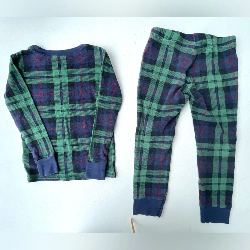 Old Navy Kids Plaid Pajama Set Size S (6) Green Blue Sleepwear Boys Girls